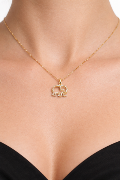 0.17CT Diamond Elephant Pendant 14k Yellow Gold