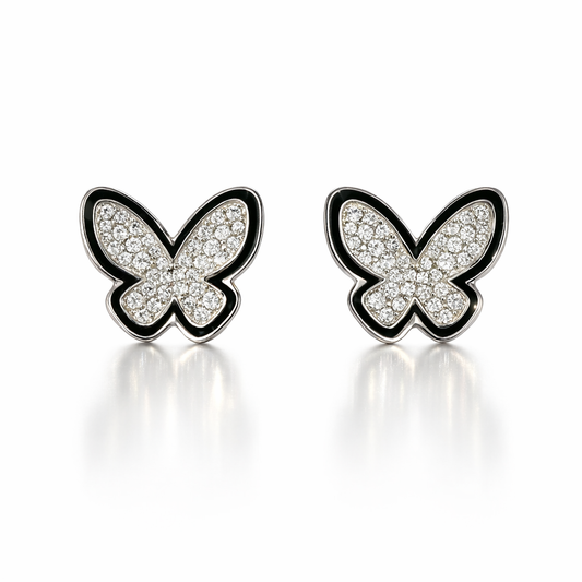 0.38CT Diamond with Black Enamel 18k White Gold Earring