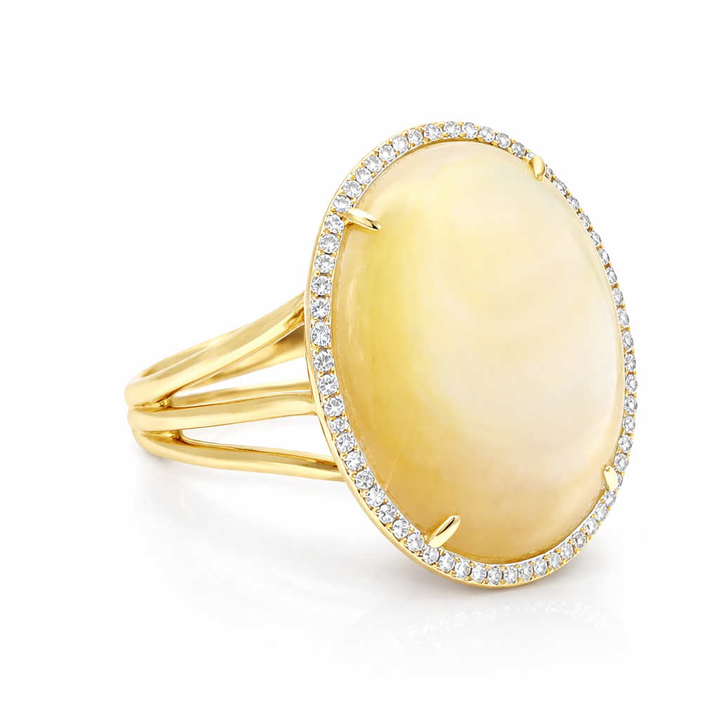 0.20CT Diamond 12.43CT Yellow MOP 14k Yellow Gold