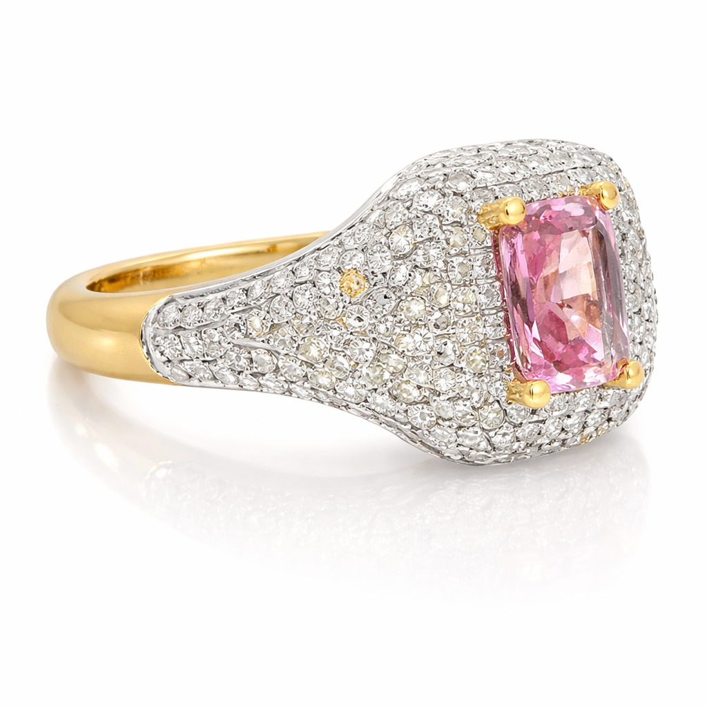0.75CT Diamond 0.79CT Pink Sapphire Ring 14k Yellow Gold
