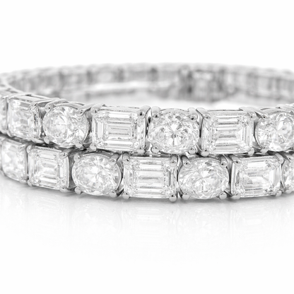 26.47CT Oval and Emerald Cut Lab Diamond 2 Row Tennis Bracelet 14K White Gold