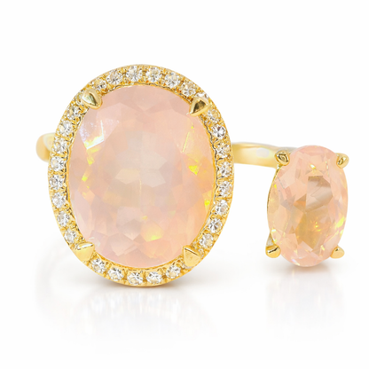 0.09CT Diamond and 3.40CT Rose Quartz Ring 14K Yellow Gold