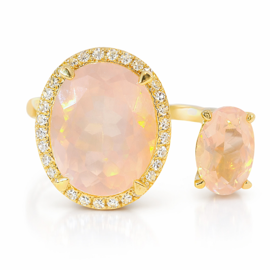 0.09CT Diamond and 3.40CT Rose Quartz Ring 14K Yellow Gold