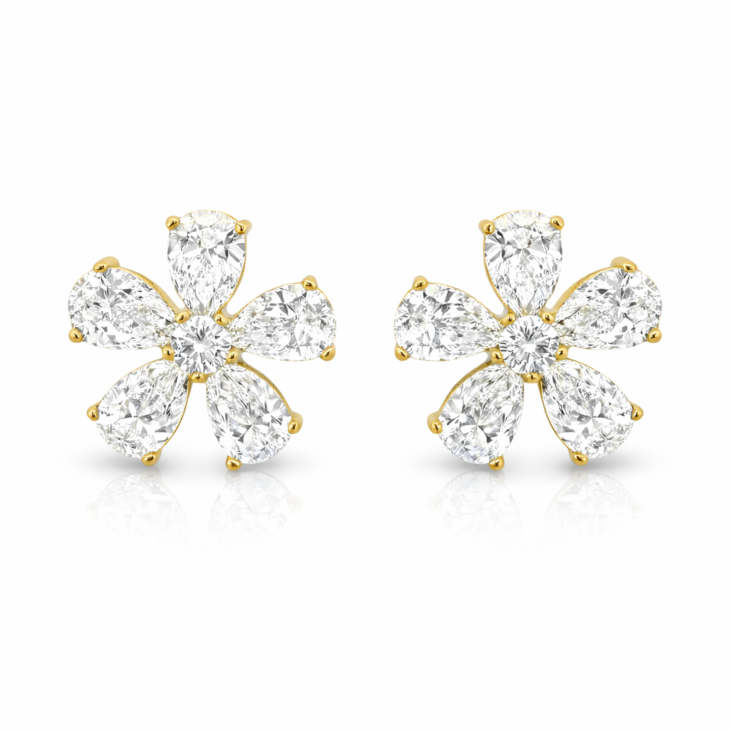 Flower 0.21CT and 3.38CT Pear Lab Diamond Earring 14k Gold