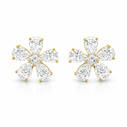 Flower 0.21CT and 3.38CT Pear Lab Diamond Earring 14k Gold