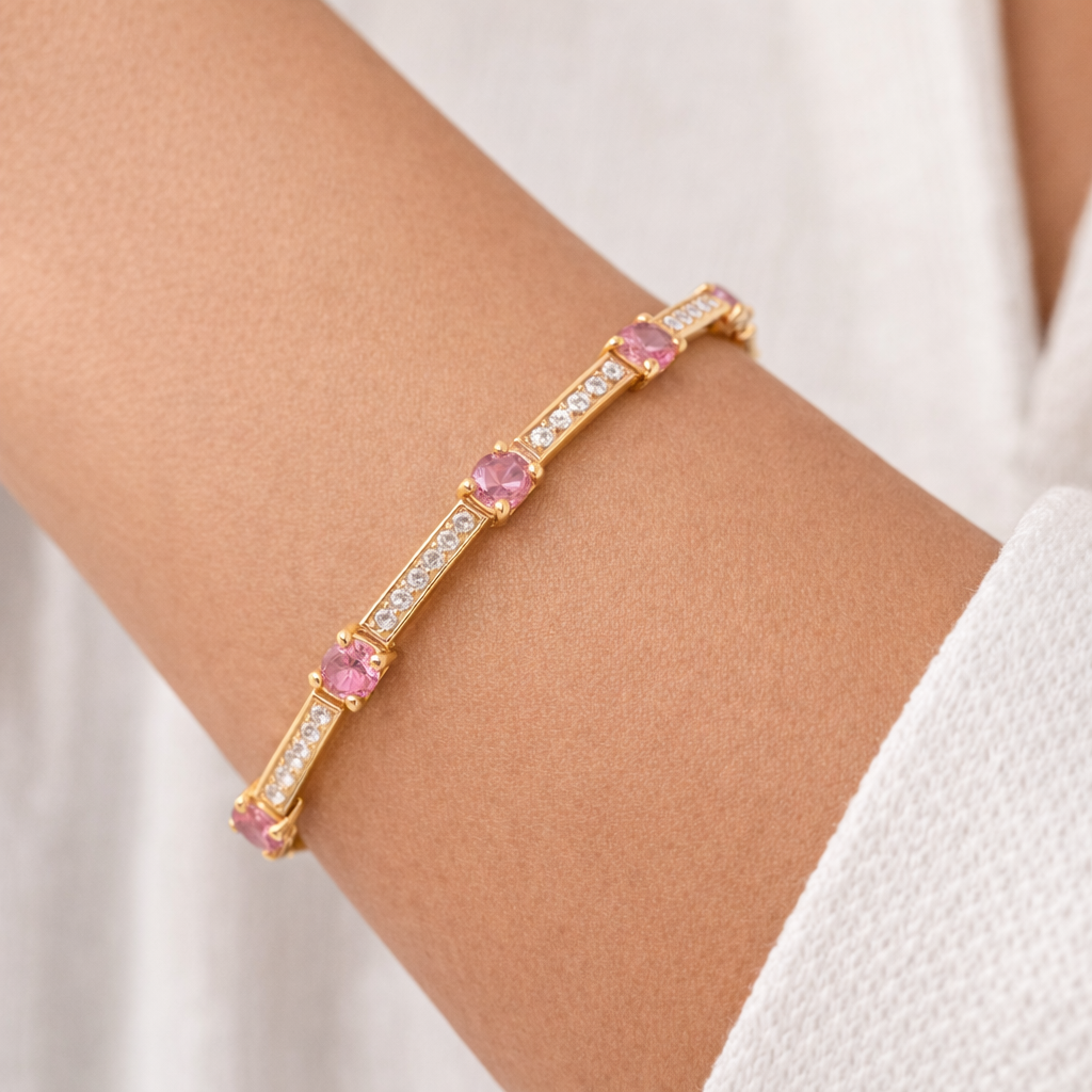 2.14ct Pink Sapphire 0.86ct Diamond Bracelet 14k Yellow Gold