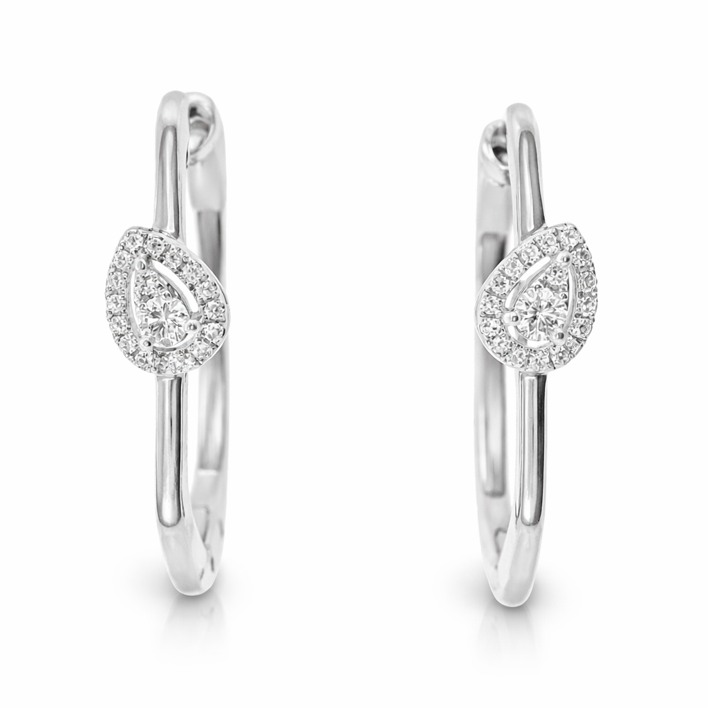 0.21CT Diamond Hoop 14k White Gold Earring