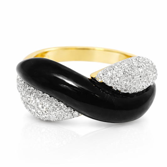 0.48CT Diamond with Black Agate 14k Yellow Gold Ring