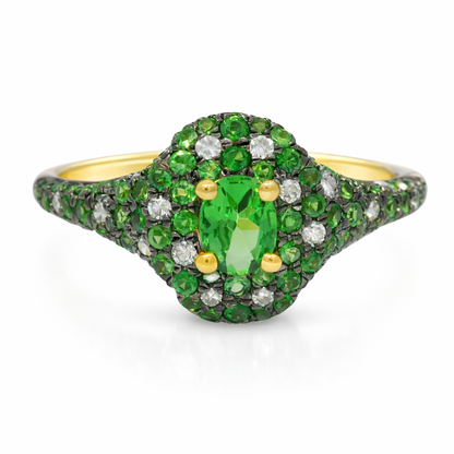 0.11CT Diamond and 0.67CT Green Garnet Sapphire Ring 14k Yellow Gold