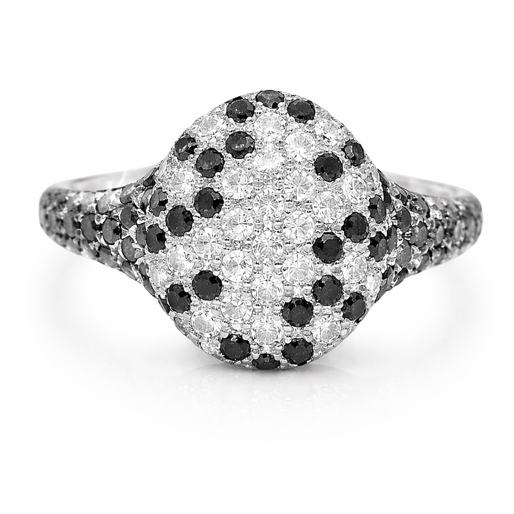 0.15CT Diamond & 0.53CT Black Diamond  Ring 14k White Gold