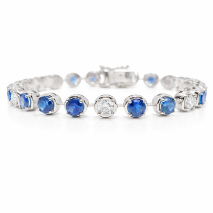 1.66CT Round Lab Diamond 5.95CT Blue Sapphire 14K White Gold Bracelet