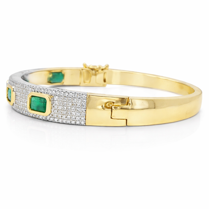 1.20CT Diamond 2.95CT Emerald Cute Bangle 14k Yellow Gold