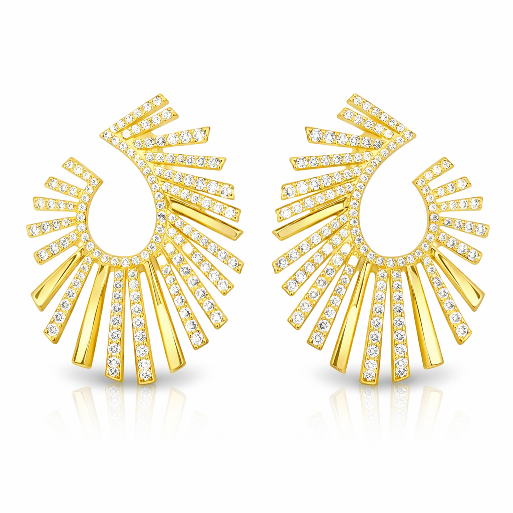 3.53CT Sunburst Earrings 14k Yellow Gold