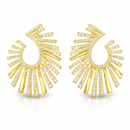 3.53CT Sunburst Earrings 14k Yellow Gold