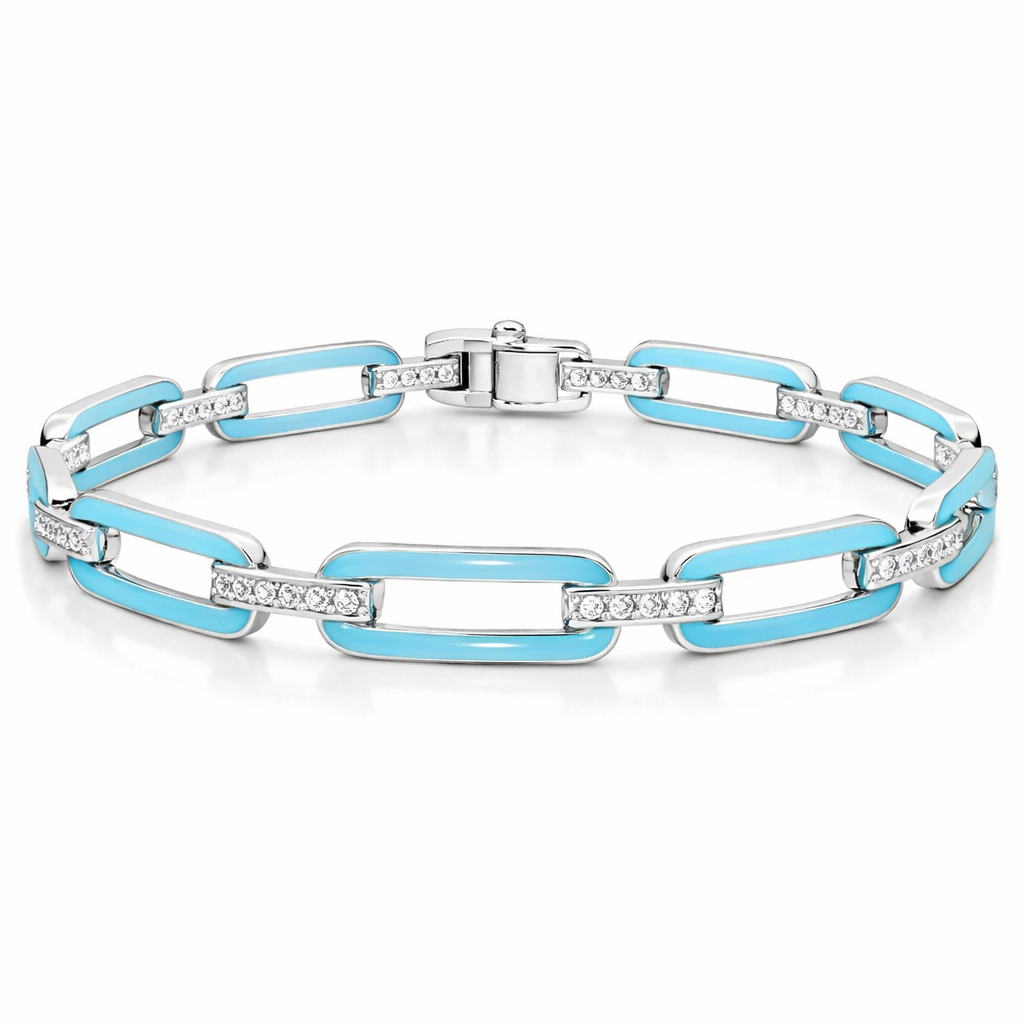 0.33CT Diamond Bracelet with Turquoise Enamel 14k White Gold