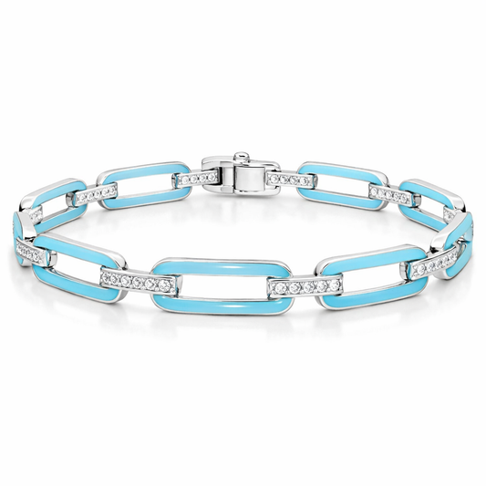 0.33CT Diamond Bracelet with Turquoise Enamel 14k White Gold