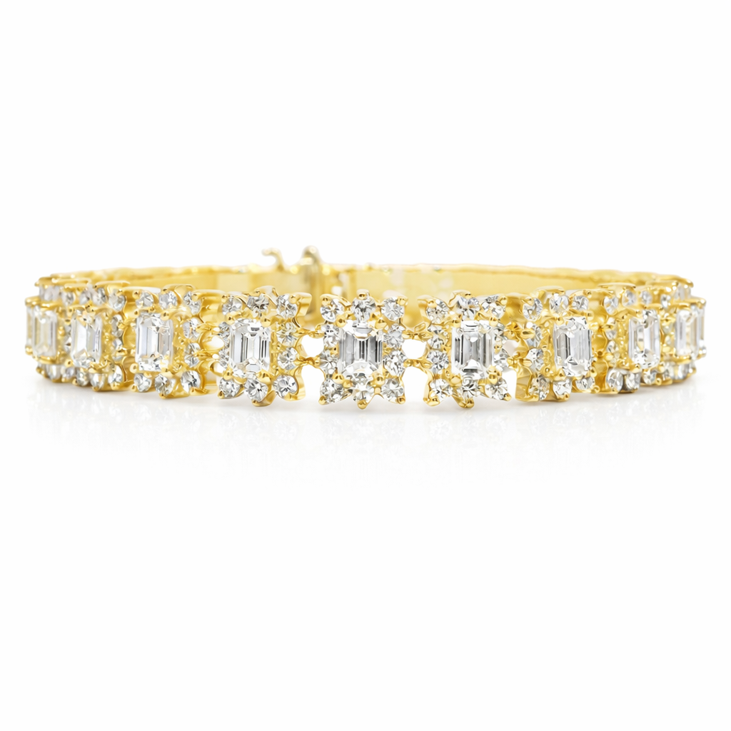 4.95CT Round 6.32CT Emerald Cut Lab Diamond Bracelet  14k Gold