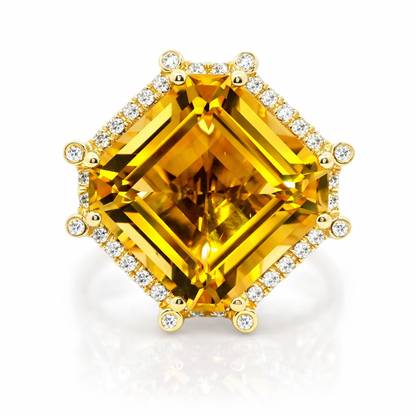 0.38CT Diamond 12.97CT Citrine Ring 14k Yellow Gold