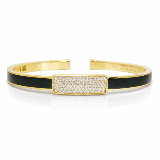 0.64CT Diamond Bangle with Black Enamel 18k Yellow Gold
