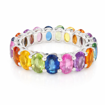 7.03CT Multi Sapphire Gemstone Ring 18K White Gold
