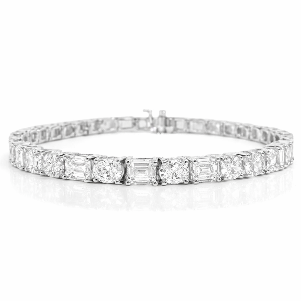 8.96CT Emerald 5.17CT Oval Lab Diamond Bracelet 14k White Gold