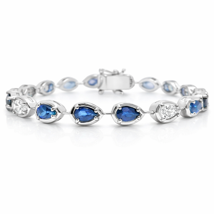 0.88CT Oval Lab Diamond 3.89CT Blue Sapphire 14k White Gold Bracelet