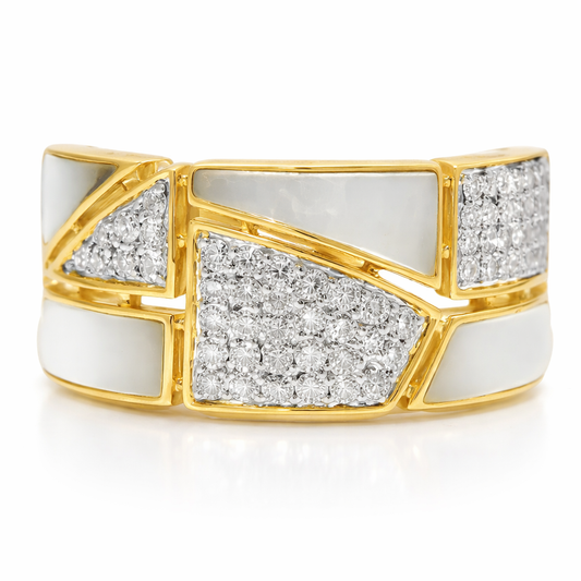 0.32CT Diamond 1.16CT White MOP Ring 14k Yellow Gold