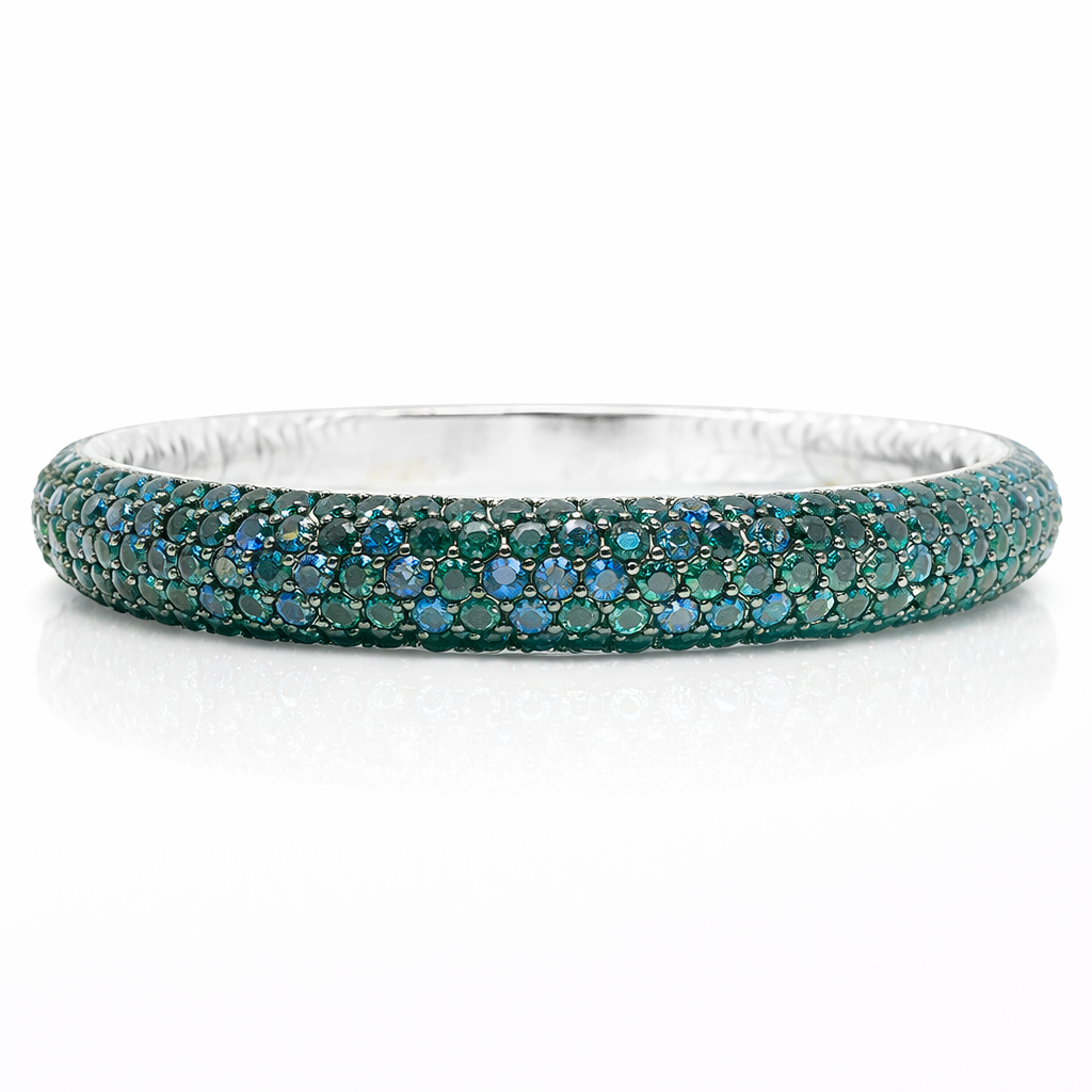 18.30CT Blue Sapphire 14k White Gold Bangle