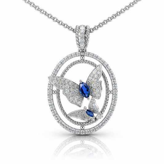 0.83CT Diamond 0.35CT Blue Sapphire 14k White Gold