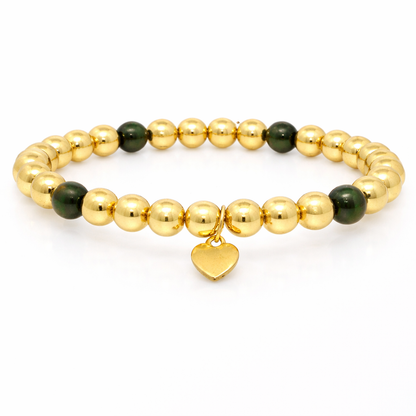 Plain Beaded with Onyx 14k Yellow Gold Bangle
