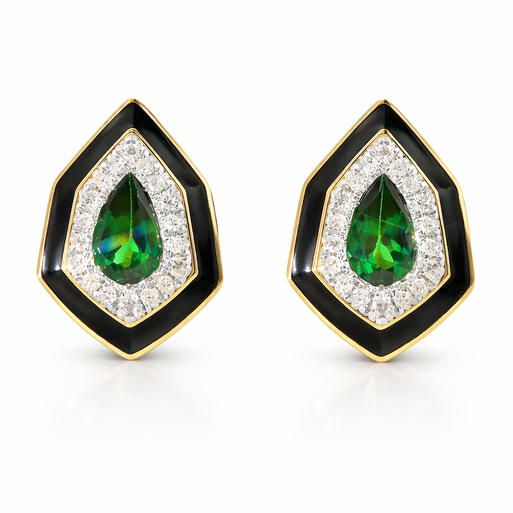 0.10CT Diamond 0.41CT Emerald 14k Yellow Gold Earring