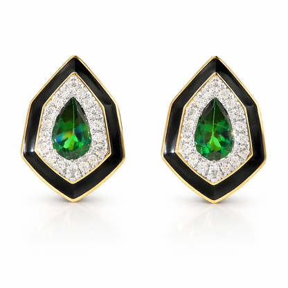 0.10CT Diamond 0.41CT Emerald 14k Yellow Gold Earring