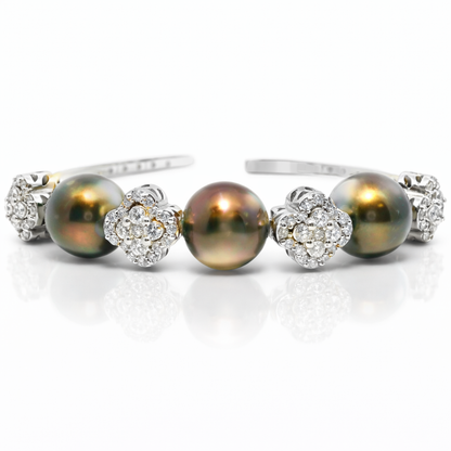 1.54CT Diamond with Brown Pearls Bangles 14k White Gold
