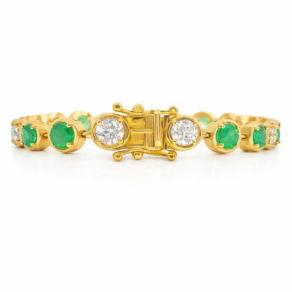 1.67CT Round Lab Diamond 3.59CT Emerald 14K Yellow Gold Bracelet