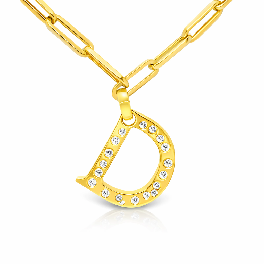 0.49CT Diamond D Letter Pendant 18k Yellow Gold
