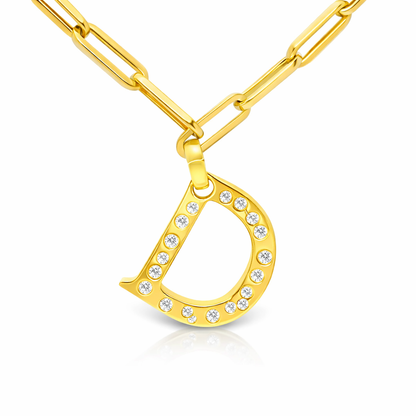 0.49CT Diamond D Letter Pendant 18k Yellow Gold