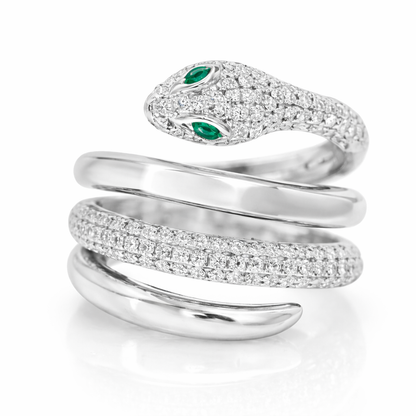 0.64CT Round Cut Diamonds .03CT Emerald Serpent Ring 14K Gold