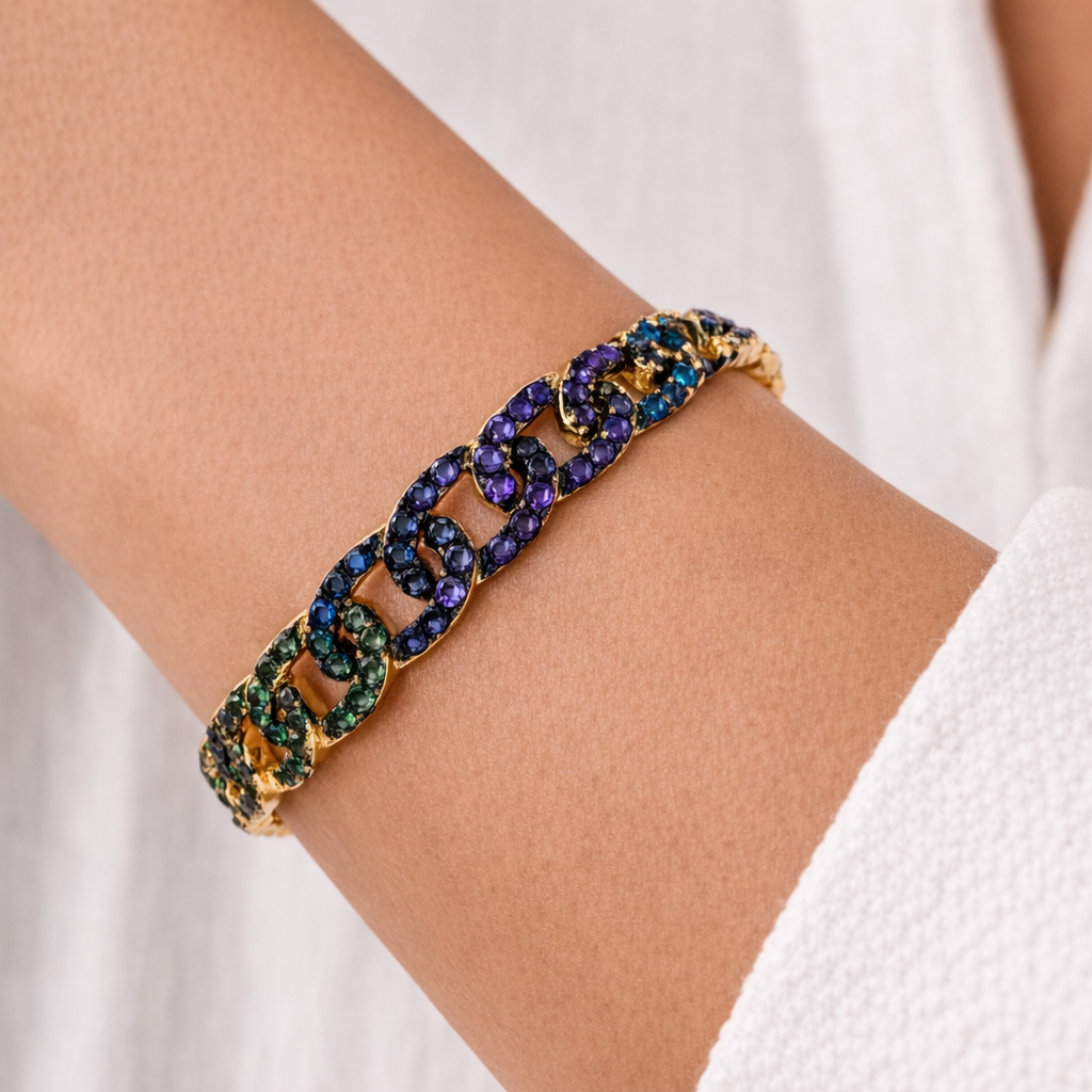 11.37CT Mixed Sapphire Bracelet 14k Yellow Gold