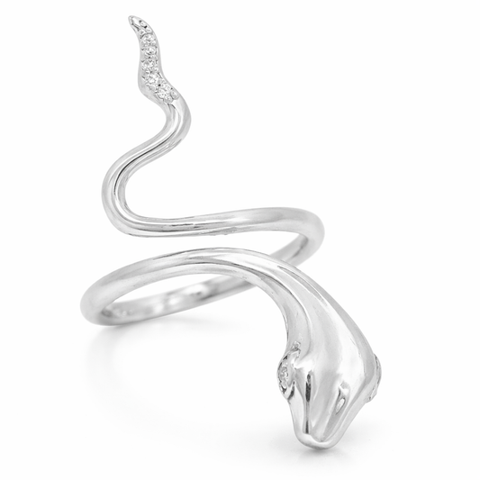 0.05CT Diamond Serpent Ring 14K White Gold