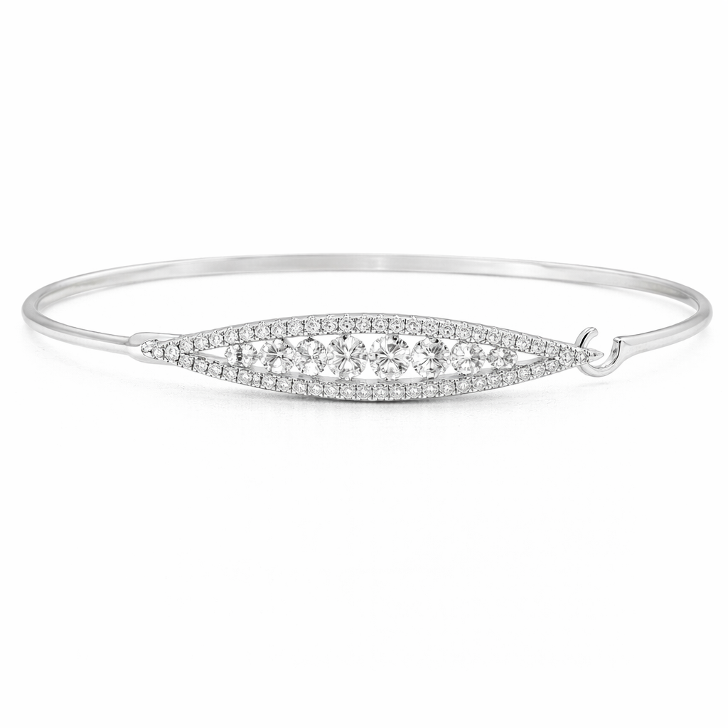 0.92CT Diamond Bangle 14k White Gold