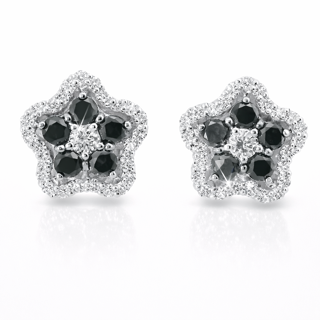 0.50CT Diamond 0.70CT Black Diamond  14k White Gold Earring