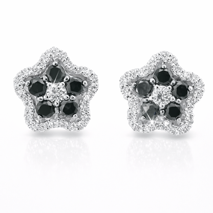0.50CT Diamond 0.70CT Black Diamond  14k White Gold Earring
