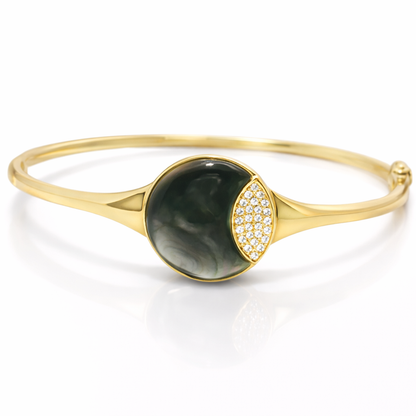 0.08Ct Diamond 3.54Ct Black Mother of Pearl Bangle 14k Yellow Gold