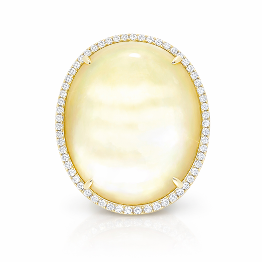 0.20CT Diamond 12.43CT Yellow MOP 14k Yellow Gold