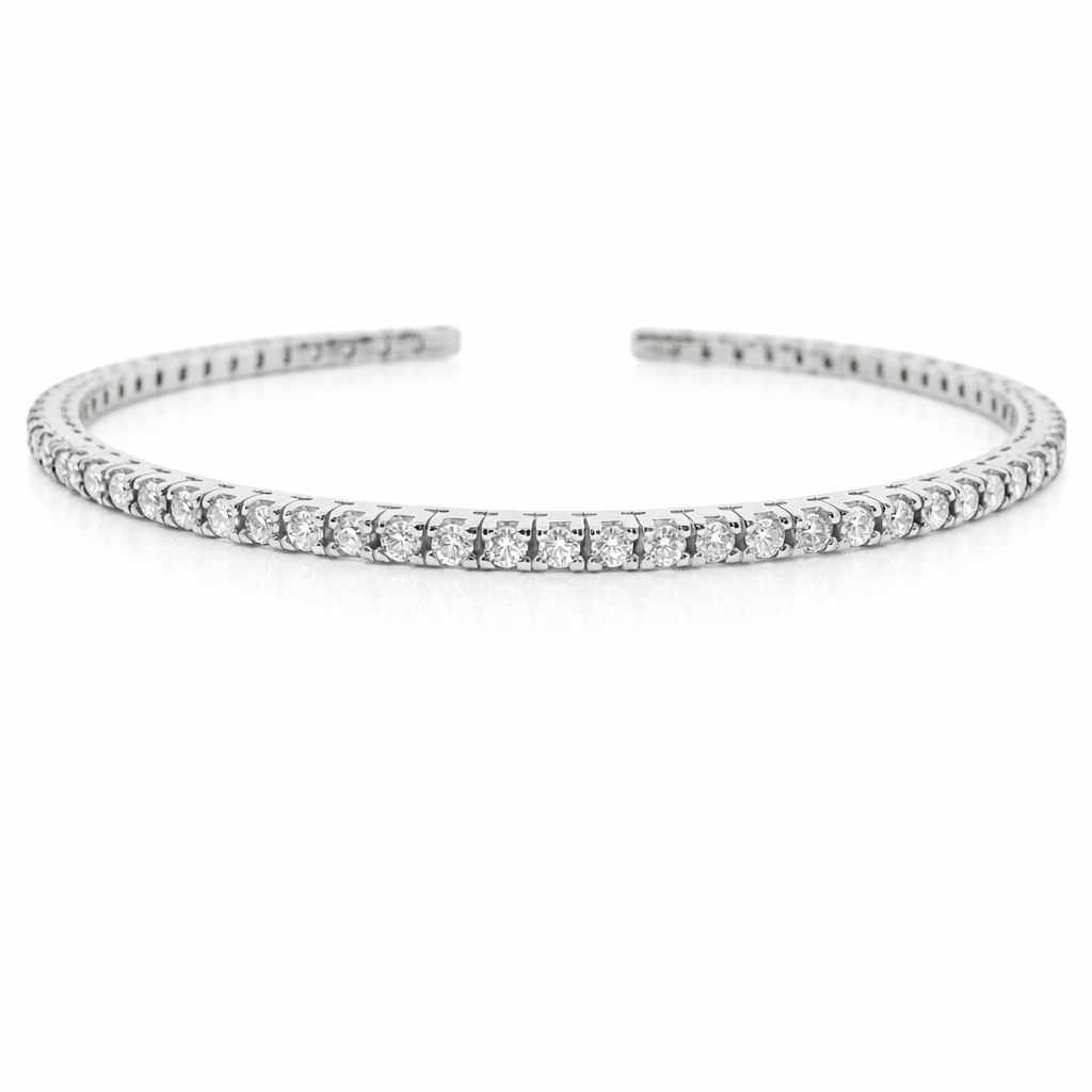 1.74CT Diamond Bangle 14k White Gold