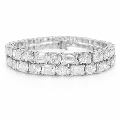26.47CT Oval and Emerald Cut Lab Diamond 2 Row Tennis Bracelet 14K White Gold