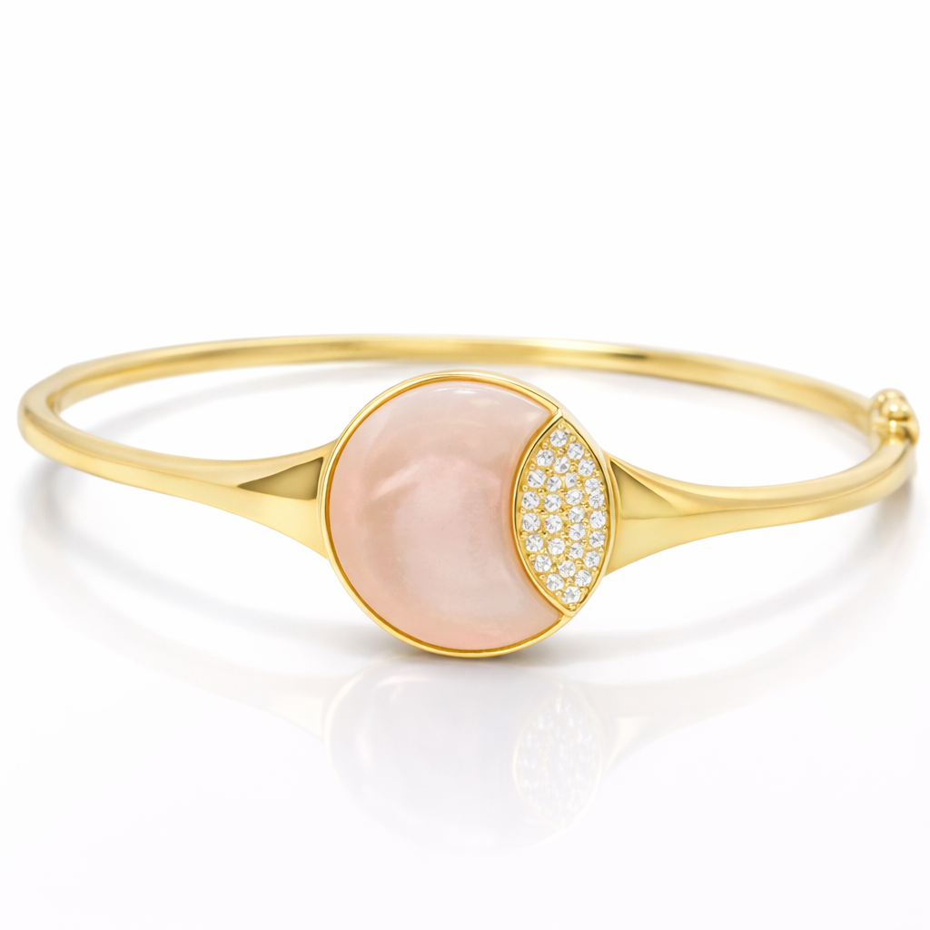 0.07Ct Diamond 3.32Ct Pink Mother of Pearl Bangle 14k Gold