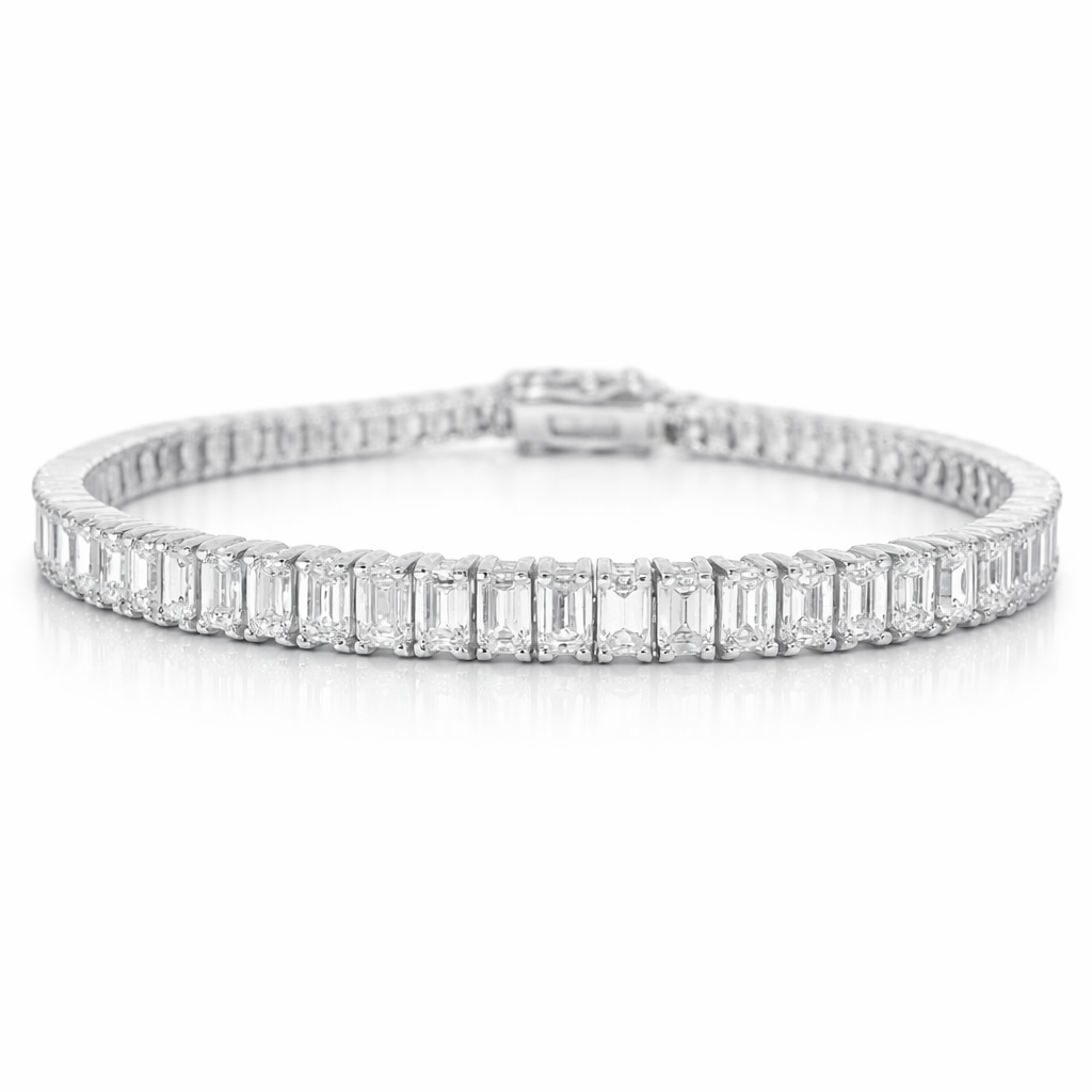 6.89CT Emerald Cut Lab Diamond Tennis Bracelet 14K White Gold