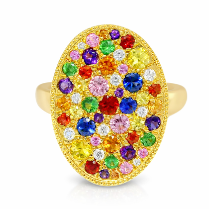 0.12CT Diamond and 1.47CT Multi-Colored Gemstone Ring 14K Yellow Gold