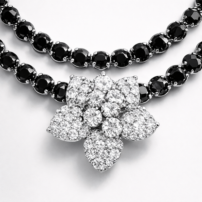 2.78CT Diamond 26.97CT Black Diamond Flower 18k White Gold Necklace